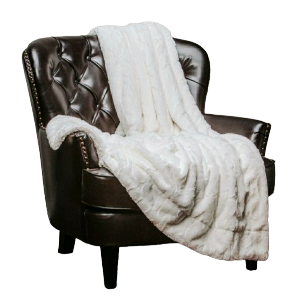 Chanasya Super Soft Wolf-Ivory Faux Fur Throw Blanket 50 x 65 NWT
